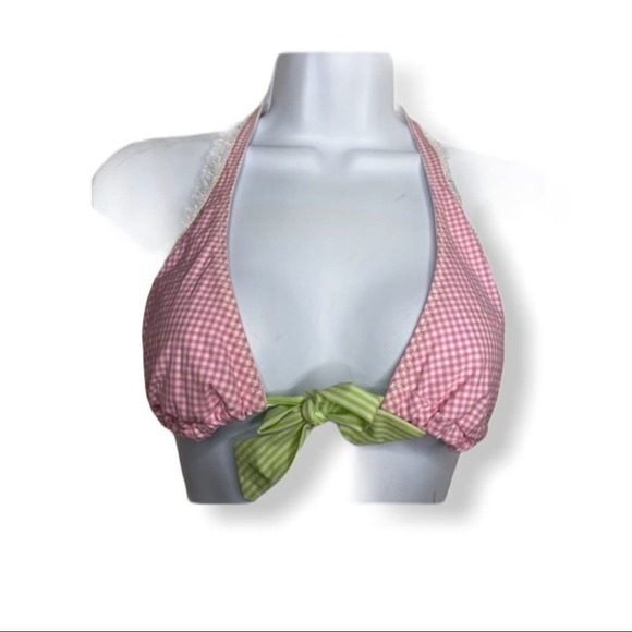 Beach Bunny Pink Gingham Halter Bikini Top nwt - Picture 1 of 6